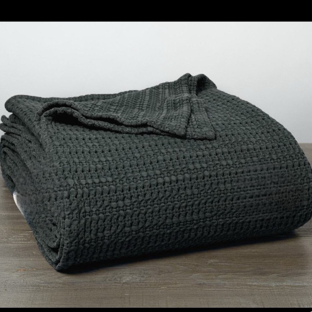 COYUCHI Miramar Organic Cotton Charcoal Waffle Knit Blanket - Size Full/Queen